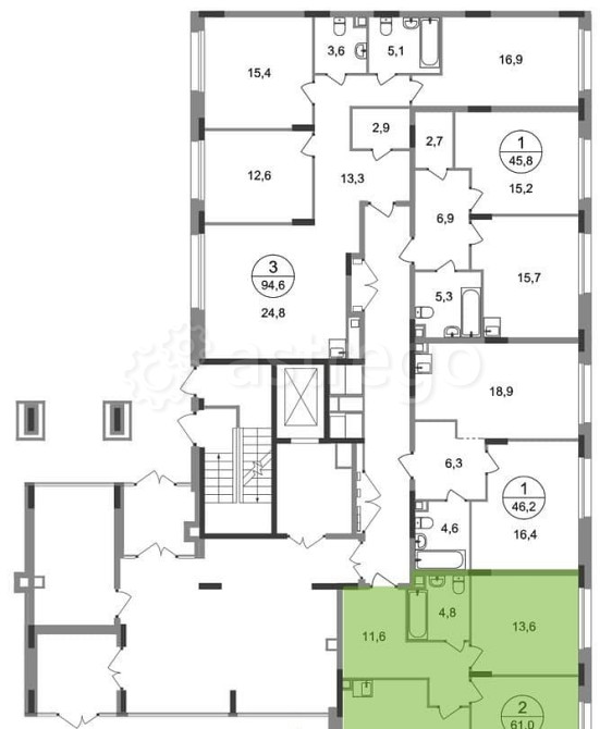 2-комн. квартира, 61 м2, 1/17 эт. Москва - изображение 3