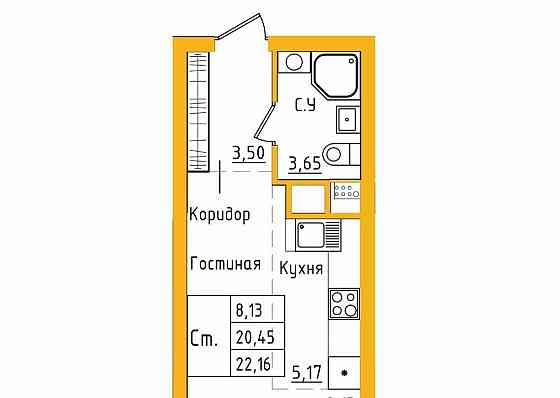 Студия, 22.15 м2, 20/27 эт. Уфа