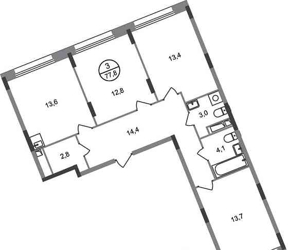 3-комн. квартира, 77 м2, 6/17 эт. Москва
