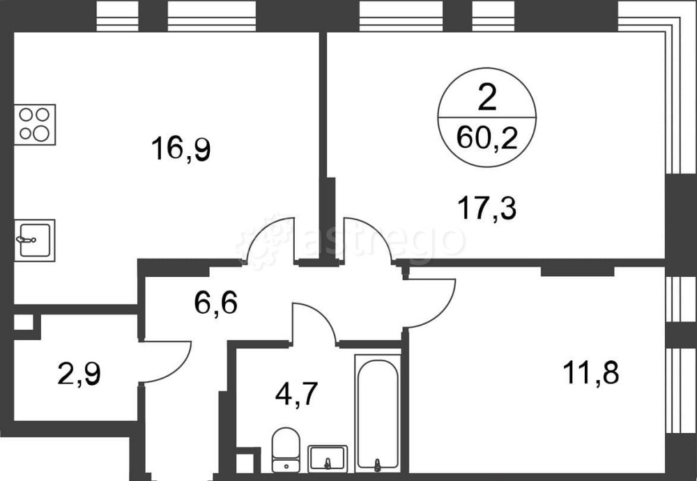 2-комн. квартира, 60 м2, 1/17 эт. Москва - изображение 1