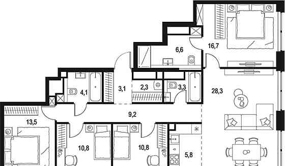 4-комн. квартира, 114.5 м2, 42/48 эт. Москва