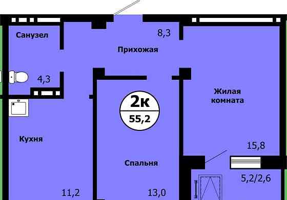 2-комн. квартира, 55.2 м2, 2/19 эт. Красноярск