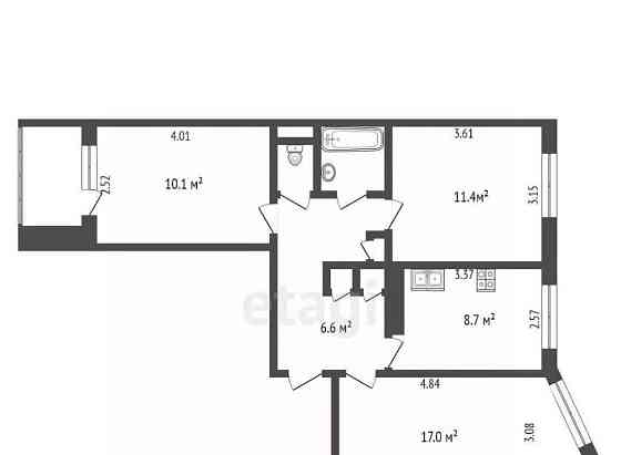 3-комн. квартира, 62.9 м2, 9/9 эт. Архангельск