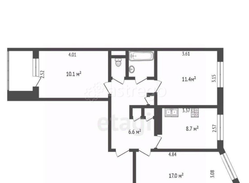 3-комн. квартира, 62.9 м2, 9/9 эт. Архангельск - изображение 2