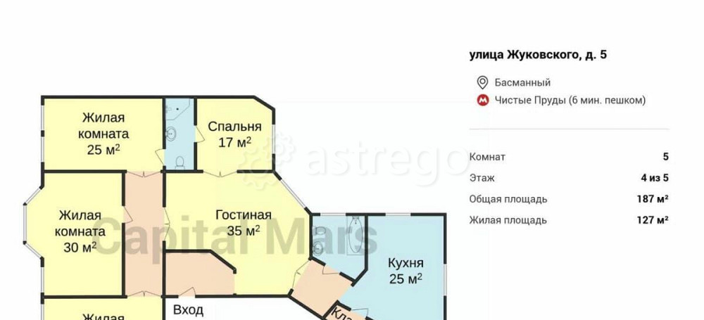 5-комн. квартира, 187 м2, 4/5 эт. Москва - изображение 2