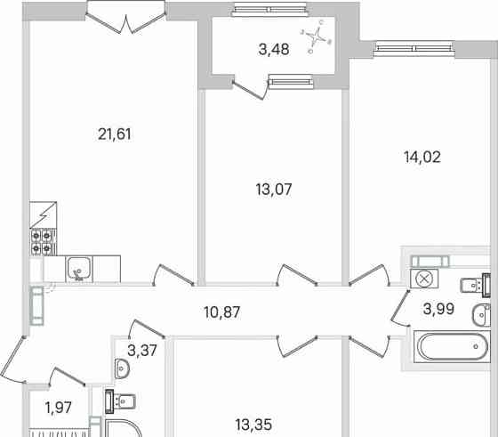 4-комн. квартира, 99.06 м2, 2/4 эт. Санкт-Петербург