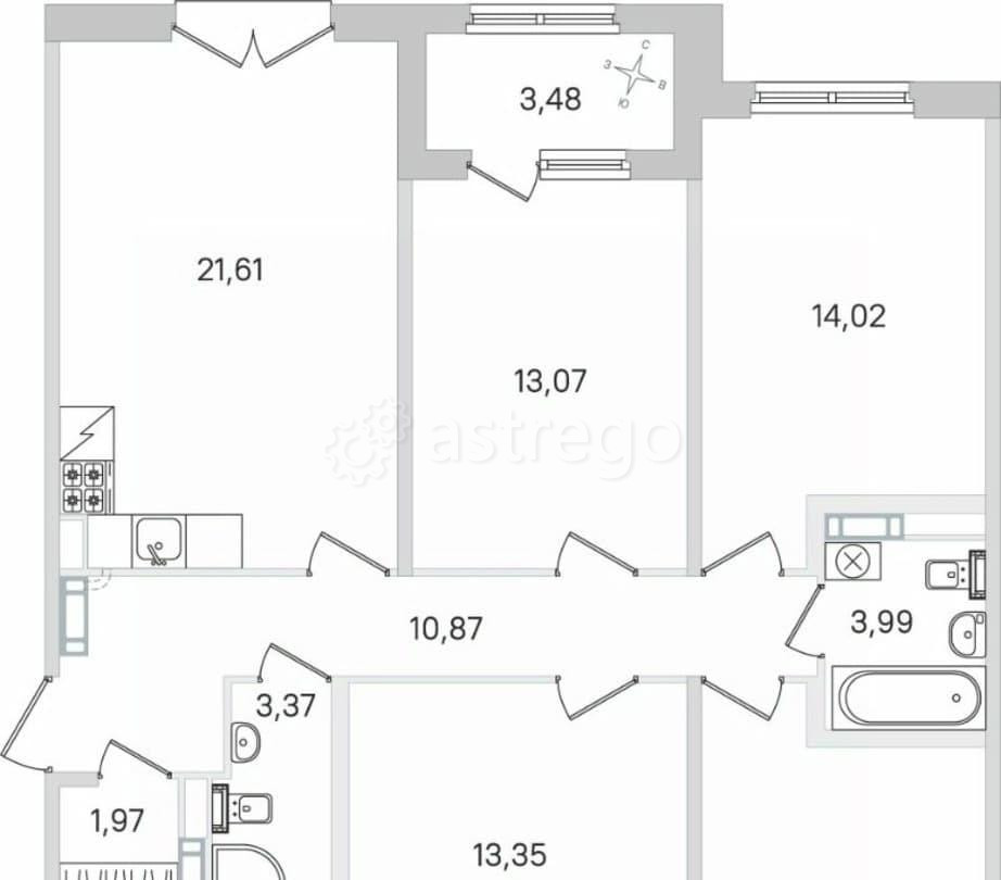 4-комн. квартира, 99.06 м2, 2/4 эт. Санкт-Петербург - изображение 1