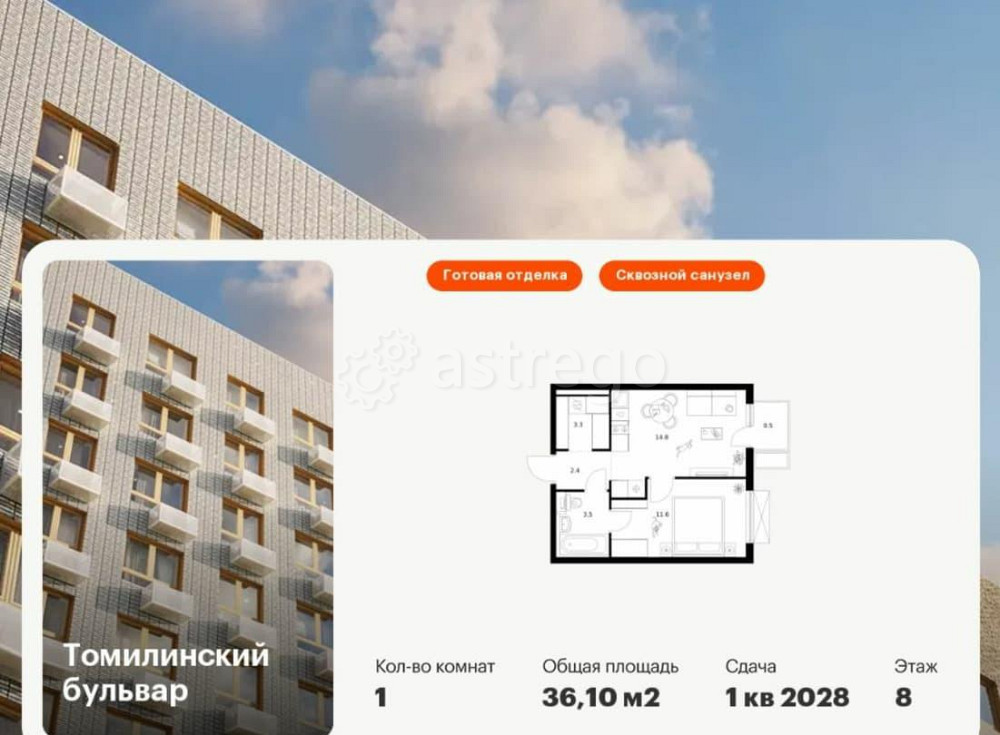 1-комн. квартира, 36.1 м2, 8/25 эт. Котельники - изображение 1