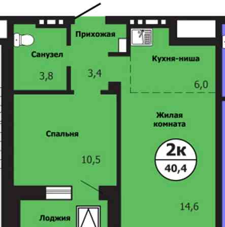 2-комн. квартира, 40.4 м2, 13/19 эт. Красноярск