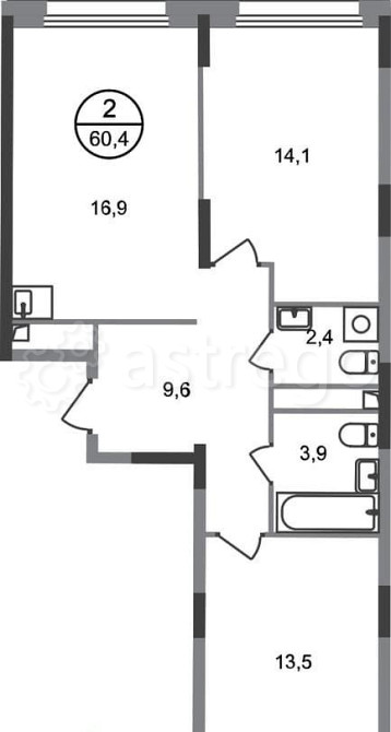 2-комн. квартира, 60 м2, 2/17 эт. Москва - изображение 1
