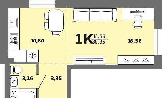 1-комн. квартира, 38.85 м2, 2/8 эт. Майма