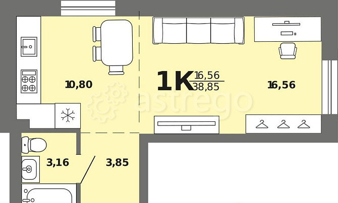 1-комн. квартира, 38.85 м2, 2/8 эт. Майма - изображение 1