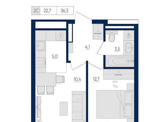 2-комн. квартира, 36.3 м2, 15/22 эт. Уфа