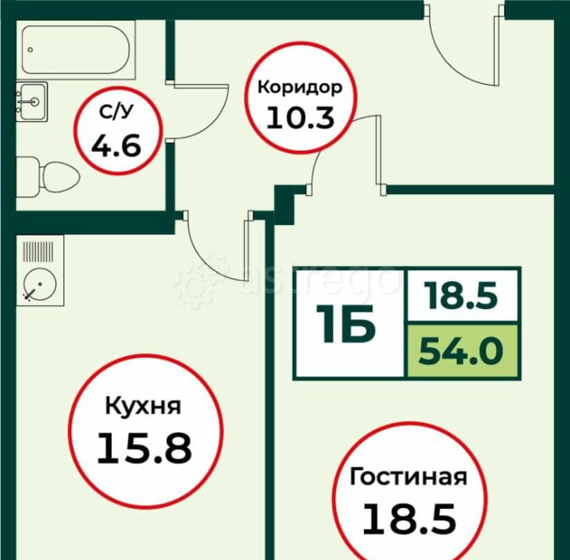 1-комн. квартира, 54.03 м2, 5/8 эт. Емельяново - изображение 2