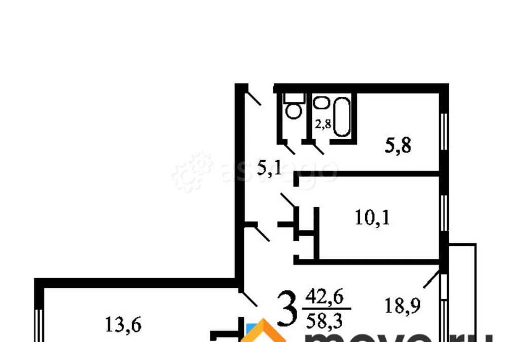 3-комн. квартира, 58 м2, 5/9 эт. Москва - изображение 2