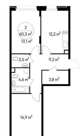 2-комн. квартира, 60 м2, 2/17 эт. Москва