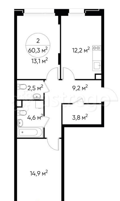 2-комн. квартира, 60 м2, 2/17 эт. Москва - изображение 1