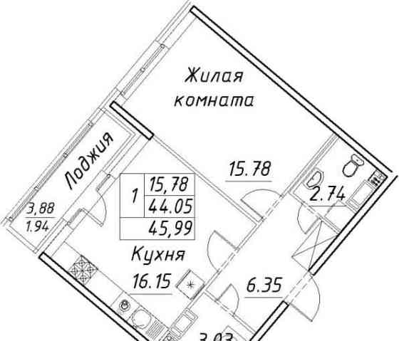 1-комн. квартира, 44 м2, 6/12 эт. Санкт-Петербург