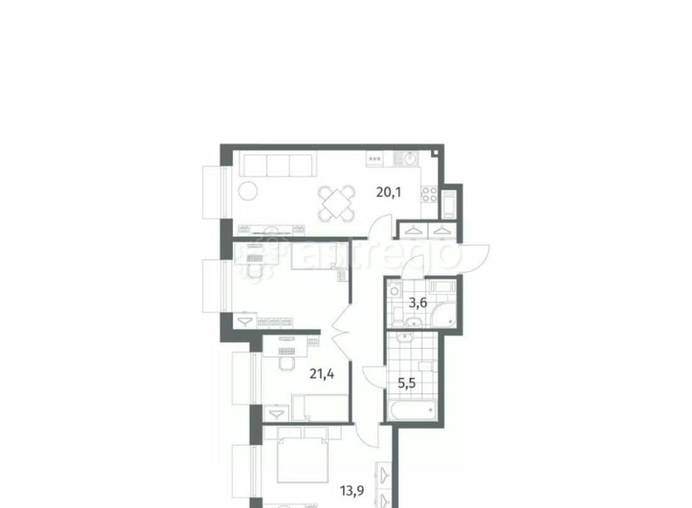 2-комн. квартира, 75.9 м2, 2/8 эт. Санкт-Петербург - изображение 5