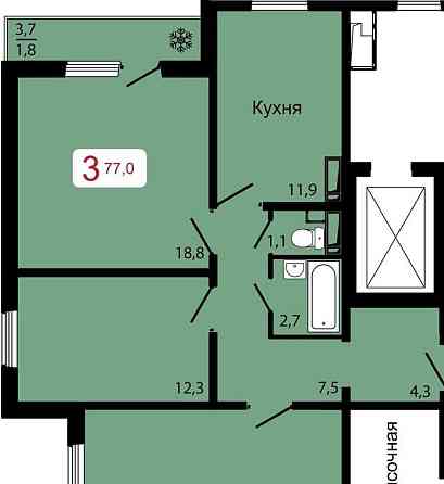 3-комн. квартира, 77 м2, 13/17 эт. Красноярск