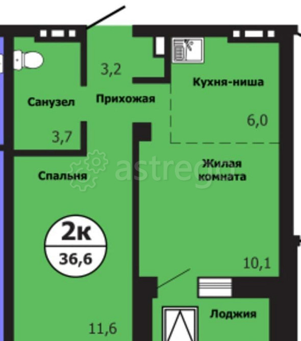 2-комн. квартира, 36.6 м2, 12/19 эт. Красноярск - изображение 1