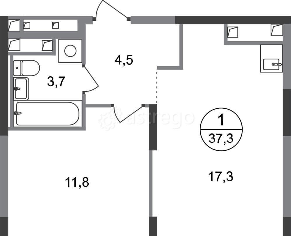 1-комн. квартира, 37 м2, 3/17 эт. Москва - изображение 1
