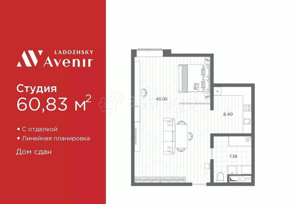 1-комн. апарт-ы, 60.83 м2, 13/14 эт. Санкт-Петербург - изображение 1