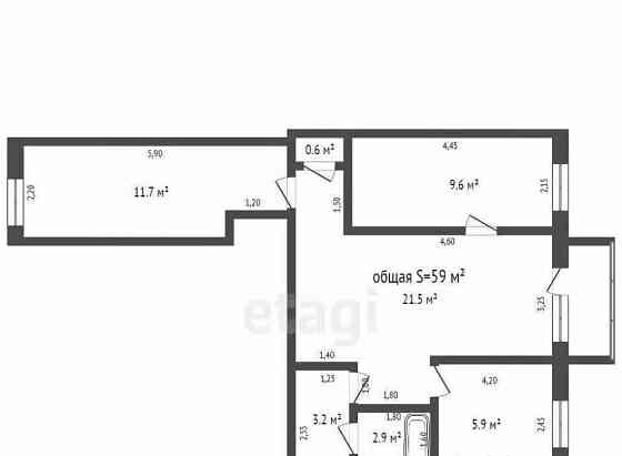 3-комн. квартира, 59 м2, 2/5 эт. Бийск