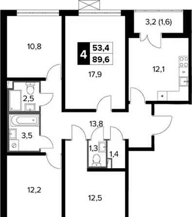 4-комн. квартира, 89.6 м2, 7/23 эт. Москва