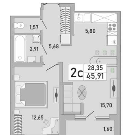 2-комн. квартира, 45.83 м2, 11/24 эт. Уфа