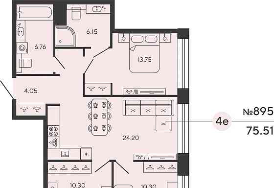 3-комн. квартира, 75.51 м2, 3/18 эт. Санкт-Петербург