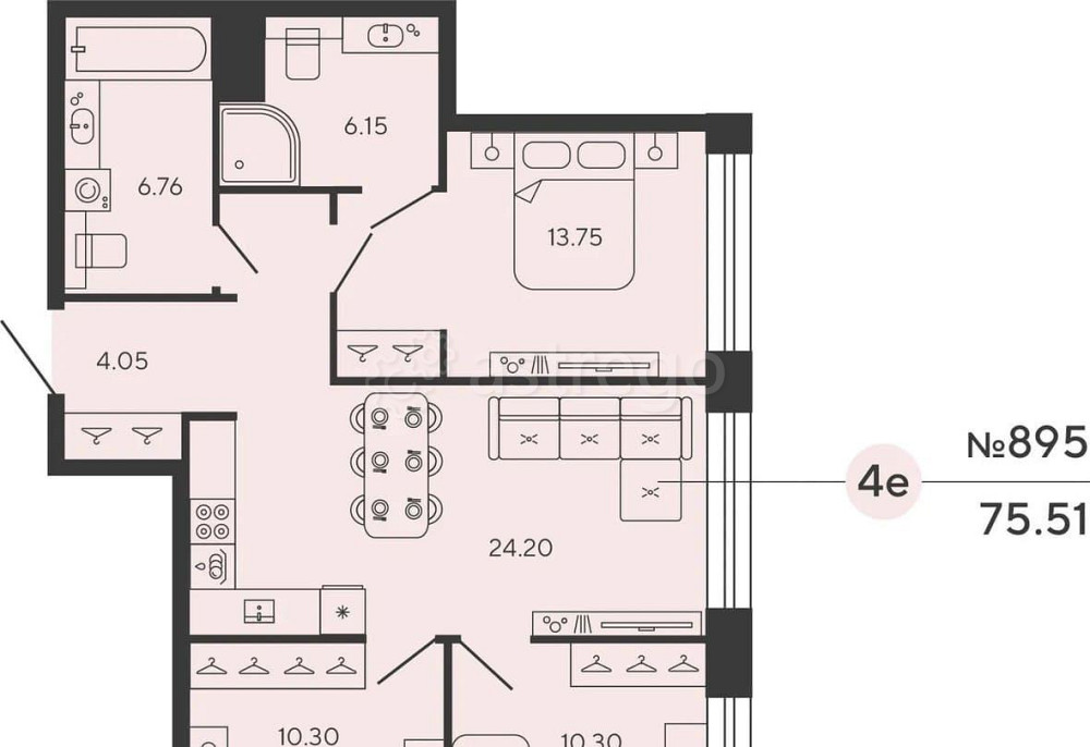 3-комн. квартира, 75.51 м2, 3/18 эт. Санкт-Петербург - изображение 1