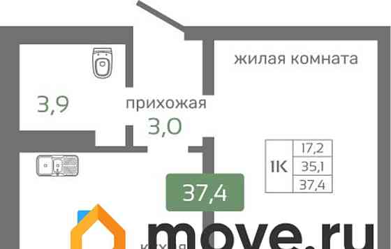 1-комн. квартира, 37.4 м2, 19/19 эт. Красноярск