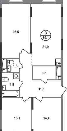 3-комн. квартира, 89 м2, 16/17 эт. Москва