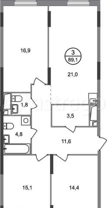 3-комн. квартира, 89 м2, 16/17 эт. Москва - изображение 1