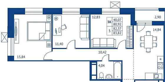 3-комн. квартира, 80.92 м2, 11/22 эт. Королев