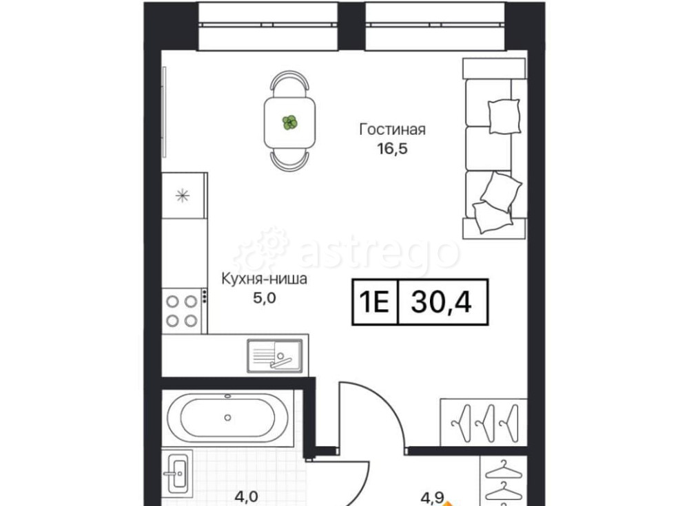 Студия, 30.4 м2, 6/13 эт. Пушкино - изображение 1
