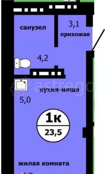 Студия, 22.9 м2, 8/19 эт. Красноярск - изображение 1