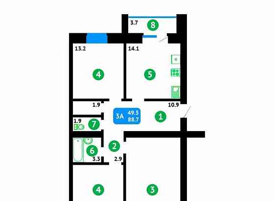 3-комн. квартира, 88.7 м2, 4/4 эт. Котлас