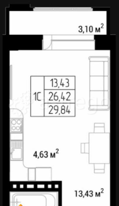 Студия, 29.84 м2, 9/9 эт. Горно-Алтайск - изображение 1