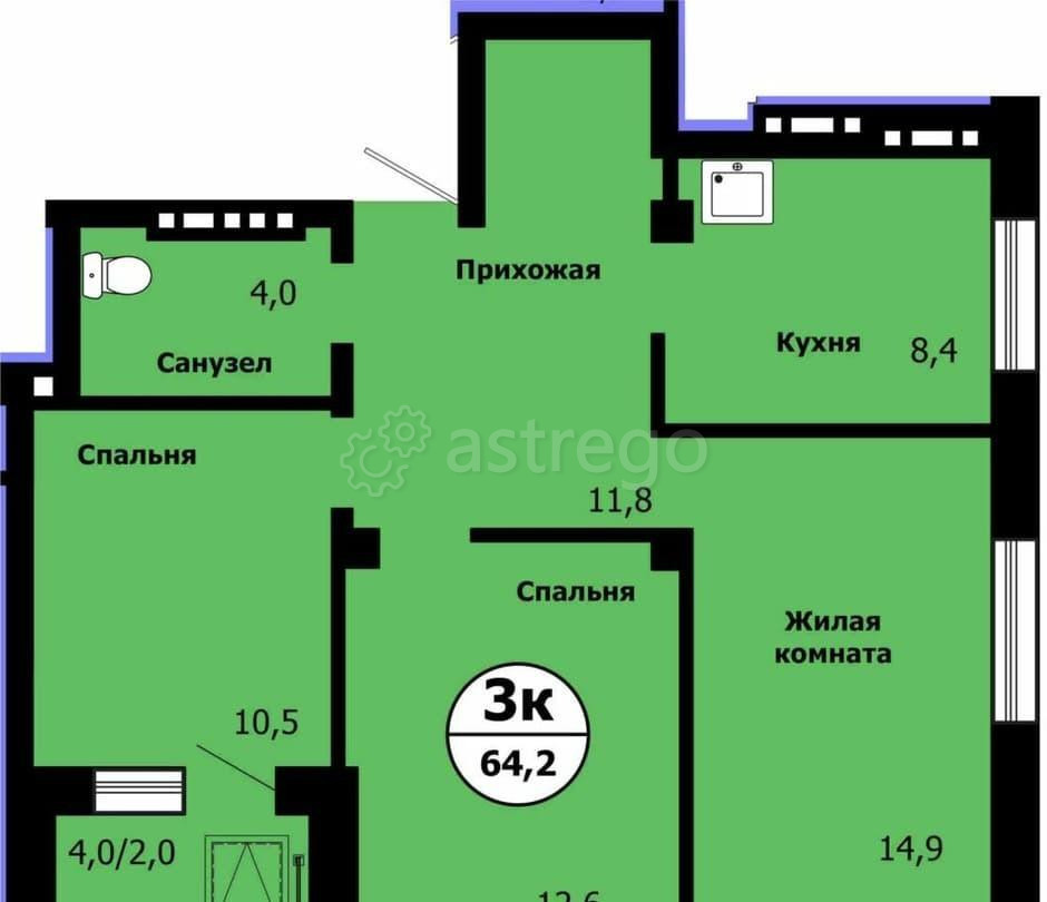 3-комн. квартира, 64.2 м2, 4/19 эт. Красноярск - изображение 1