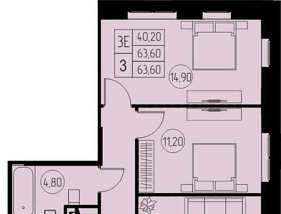 3-комн. квартира, 63.6 м2, 13/23 эт. Пушкино