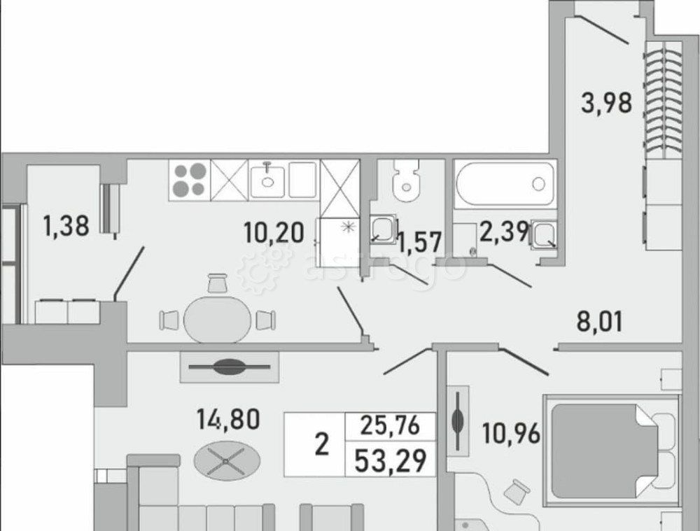 2-комн. квартира, 53 м2, 14/24 эт. Уфа - изображение 6