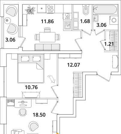 2-комн. квартира, 60.3 м2, 17/23 эт. Санкт-Петербург