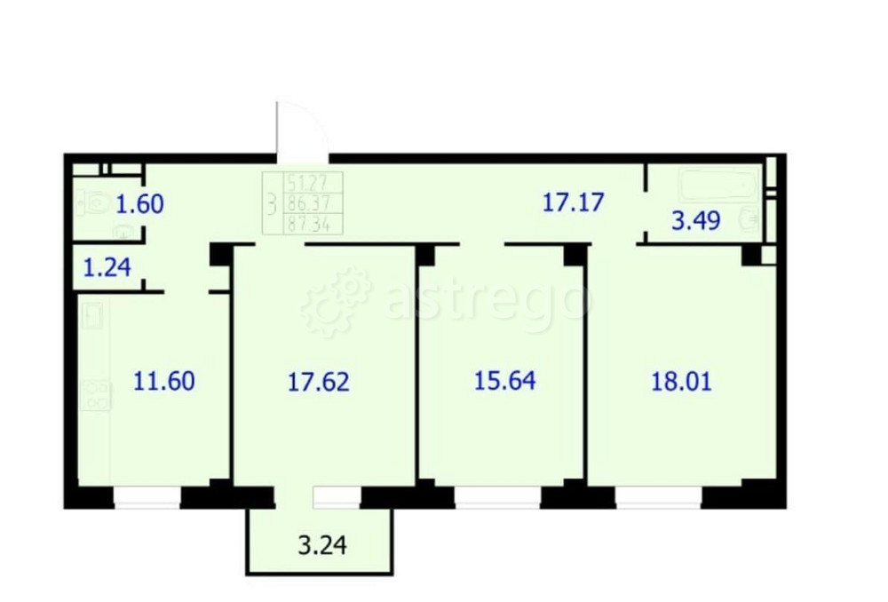 3-комн. квартира, 87.34 м2, 2/9 эт. Красноярск - изображение 1
