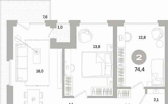 2-комн. квартира, 74.45 м2, 5/7 эт. Санкт-Петербург