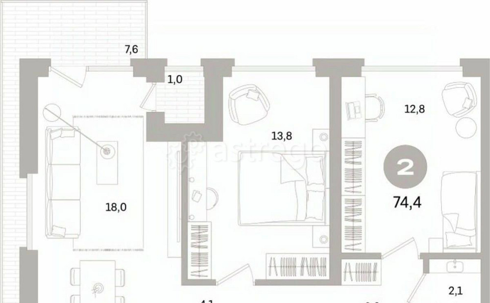 2-комн. квартира, 74.45 м2, 5/7 эт. Санкт-Петербург - изображение 1