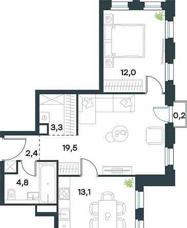 2-комн. квартира, 55.3 м2, 25/40 эт. Москва