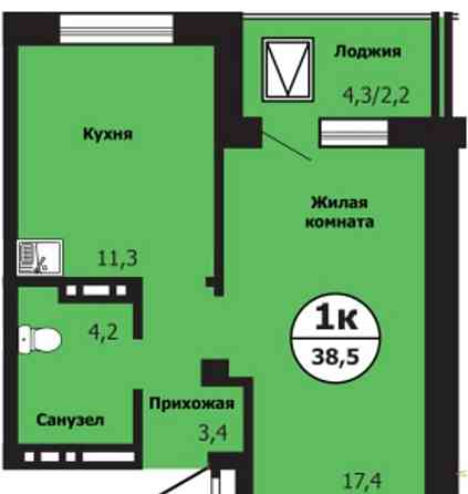 1-комн. квартира, 38.5 м2, 17/19 эт. Красноярск