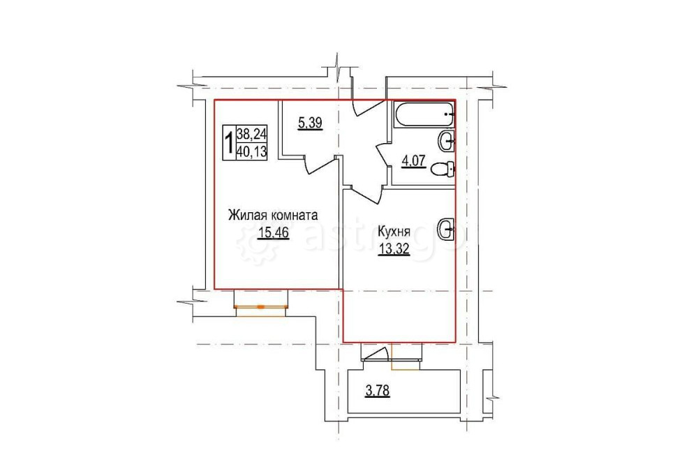 1-комн. квартира, 40 м2, 11/14 эт. Благовещенск - изображение 3